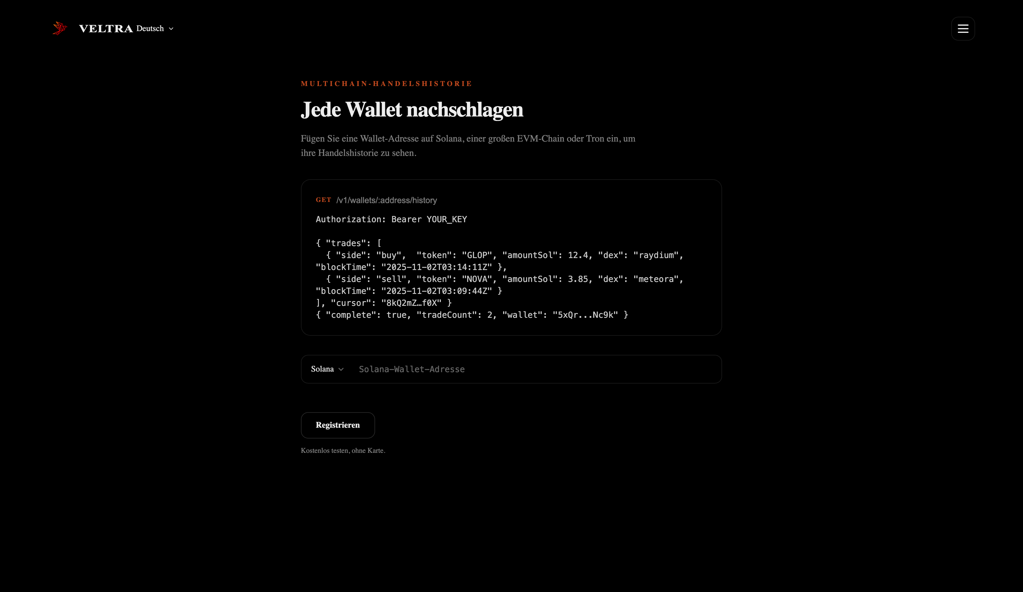 Veltra-Registrierung